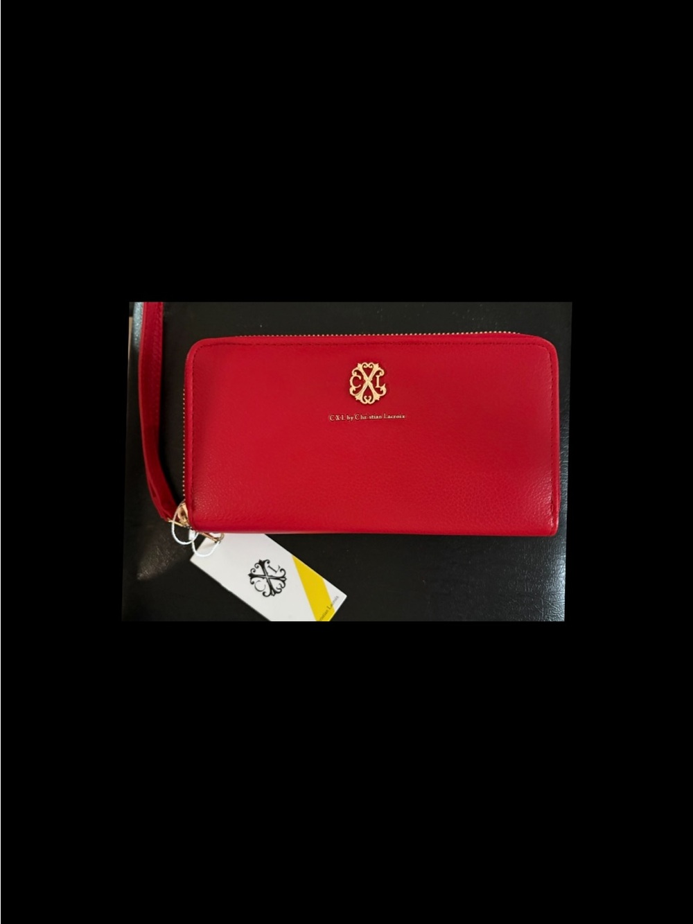 Christian Lacroix Red Leather Double Zip Wallet with Gold Logo